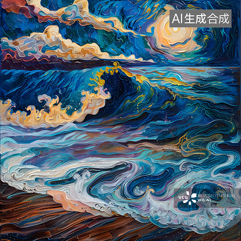 【AI数字艺术】海浪与落日图片素材