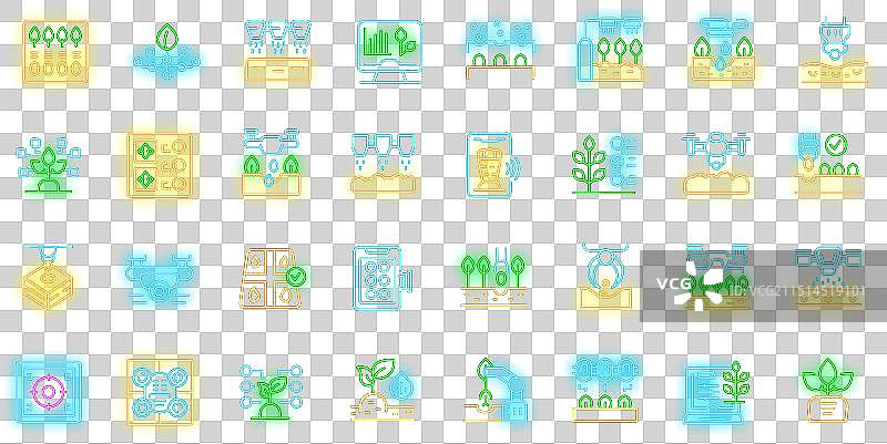 自动化植物播种图标霓虹灯效果图片素材