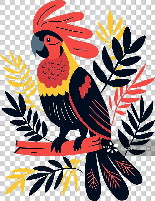 花卉扁平小鸟图片素材