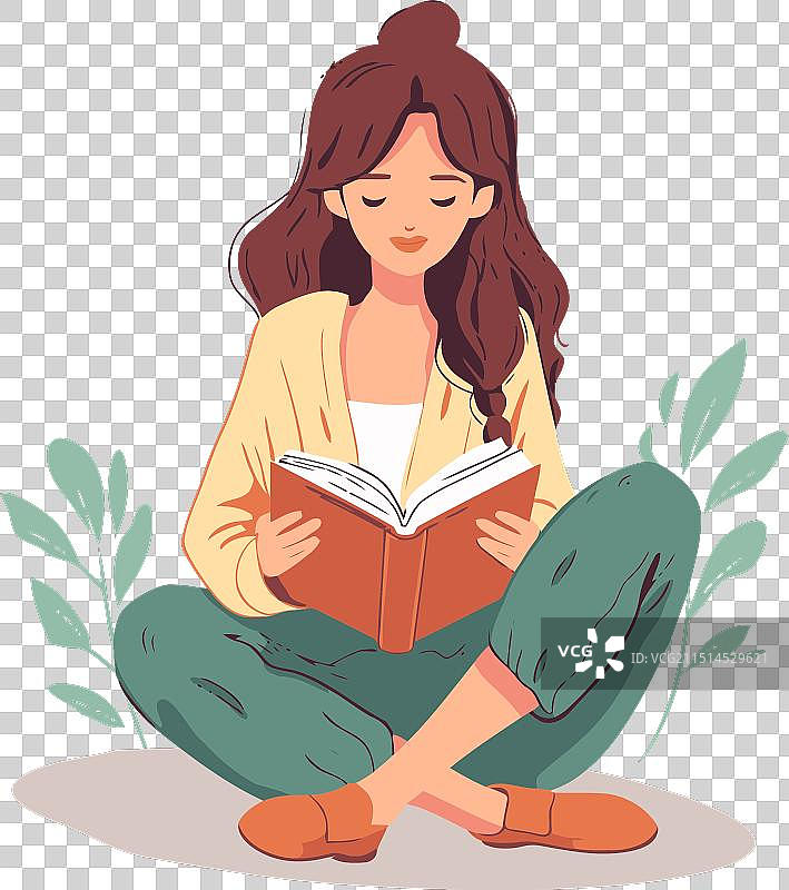 扁平风女孩读书图片素材