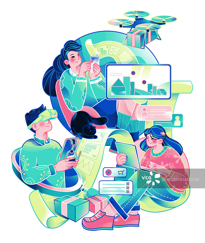 日报风科技协作插画图片素材