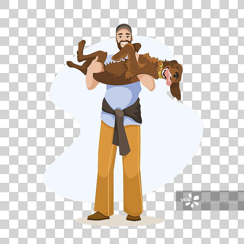 抱着快乐小狗微笑的男人图片素材