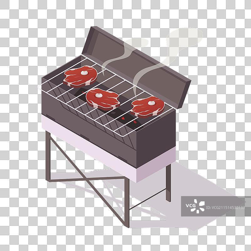 烤牛排2.5D插画图片素材