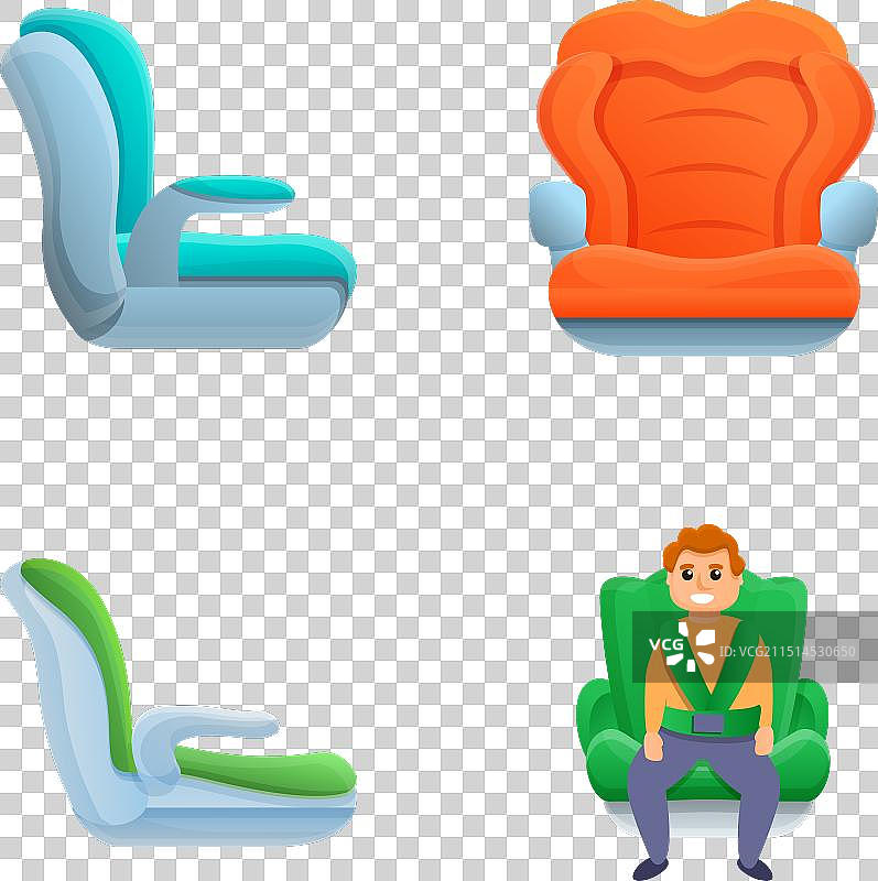 卡通风格的不同类型汽车座椅图标图片素材