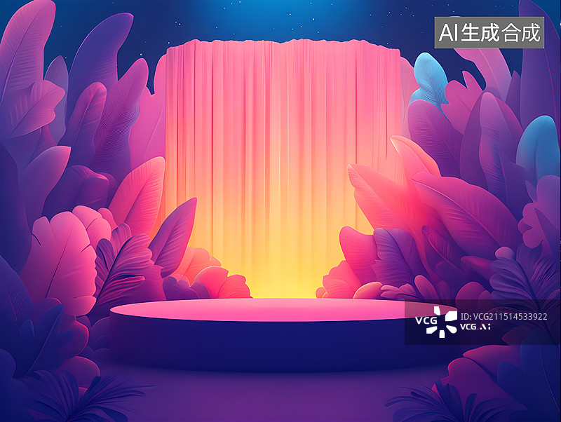 【AI数字艺术】产品展台或者剧场舞台脱口秀产品发布会等场景搭建图片素材