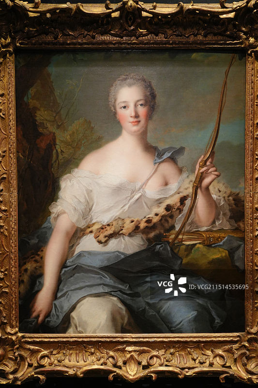 扮演狄安娜的蓬巴杜夫人，布面油画，凡尔赛宫，故宫文华殿展览，中法文化交流图片素材