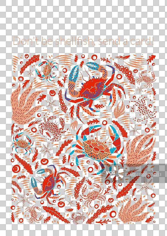 多巴胺风格螃蟹贺卡图片素材