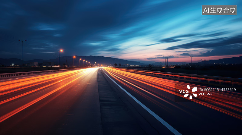 【AI数字艺术】夜晚城市道路交通图片素材