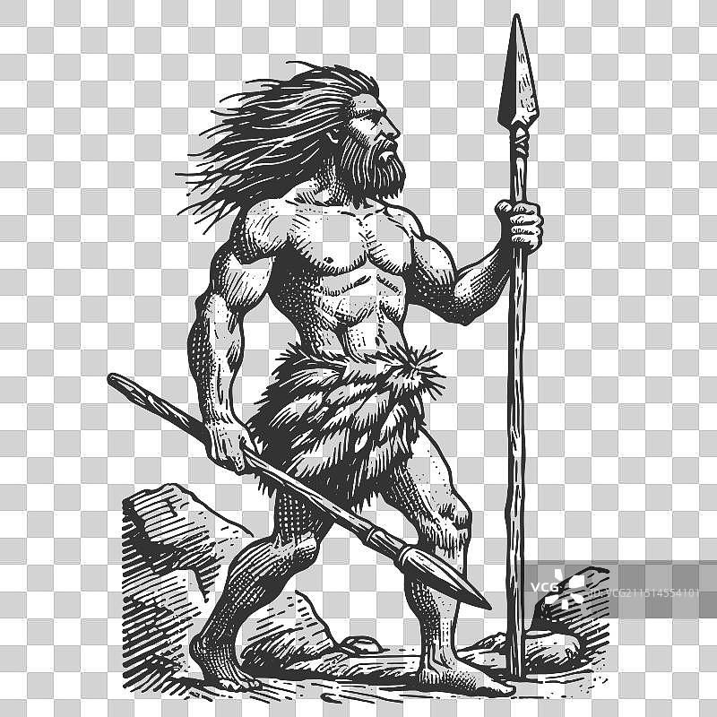 手持石锤的史前穴居人图片素材