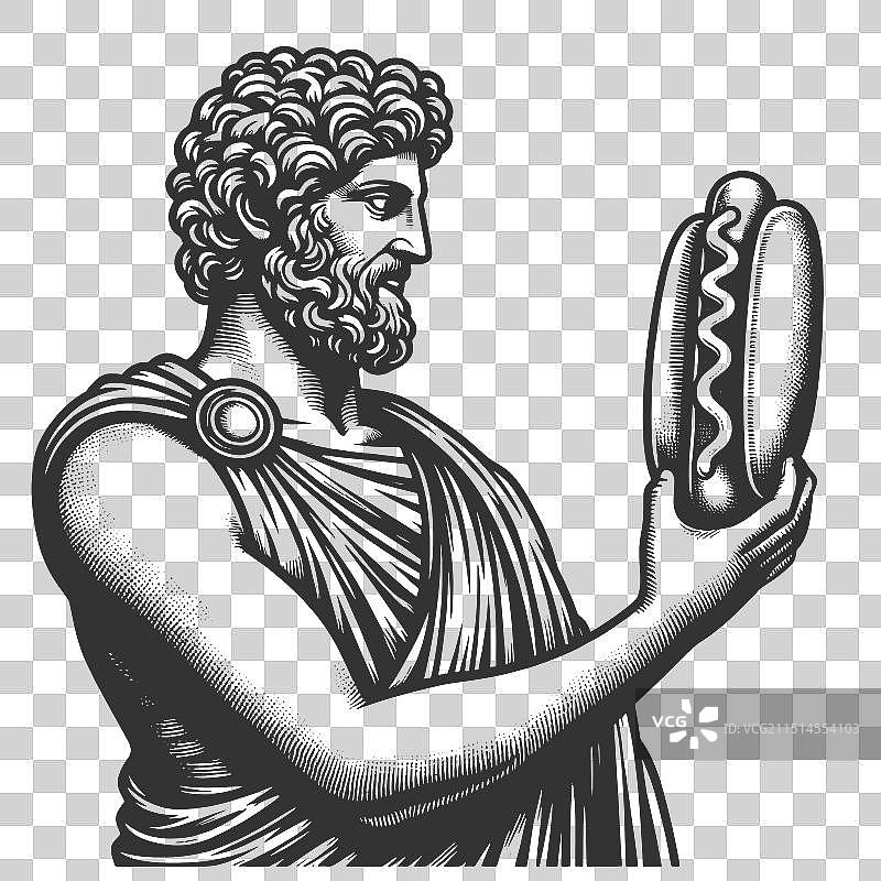 吃热狗的雕像雕刻图片素材