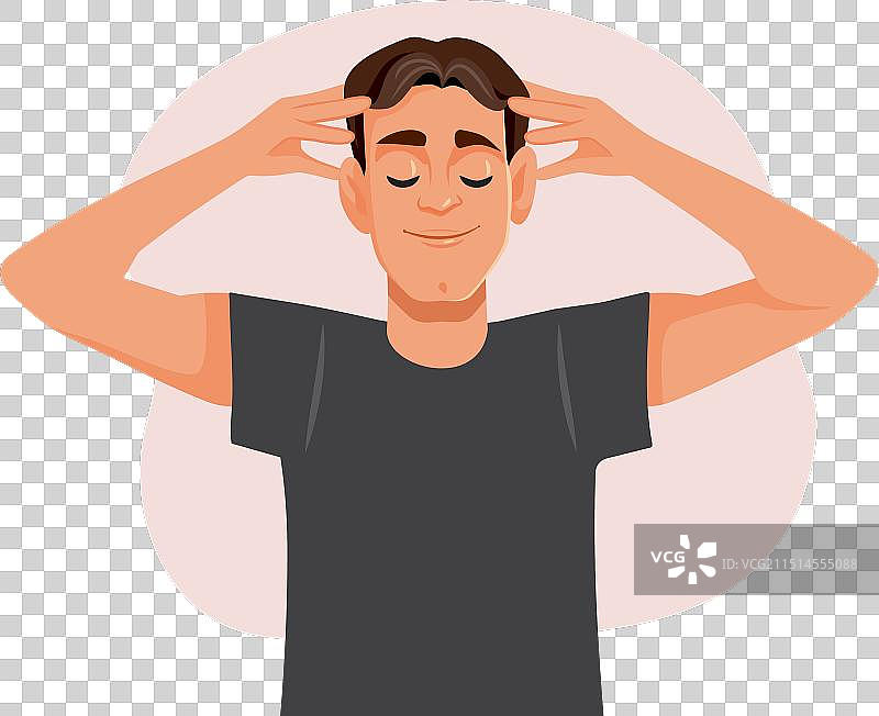 卡通男人按摩头皮促进生发图片素材