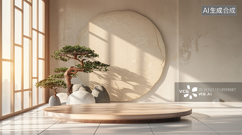 【AI数字艺术】中式室内盆景园艺空间图片素材
