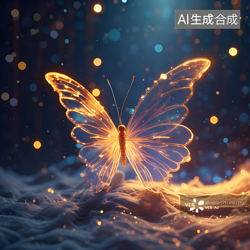 【AI数字艺术】3D渲染，梦幻蝴蝶特写，透明 发光蝴蝶特写，背景图，壁纸图片素材