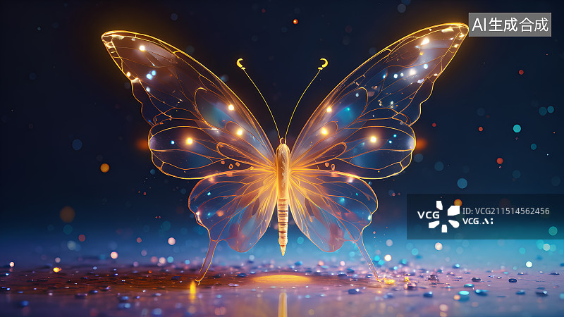 【AI数字艺术】3D渲染，梦幻蝴蝶特写，透明 发光蝴蝶特写，背景图，壁纸图片素材