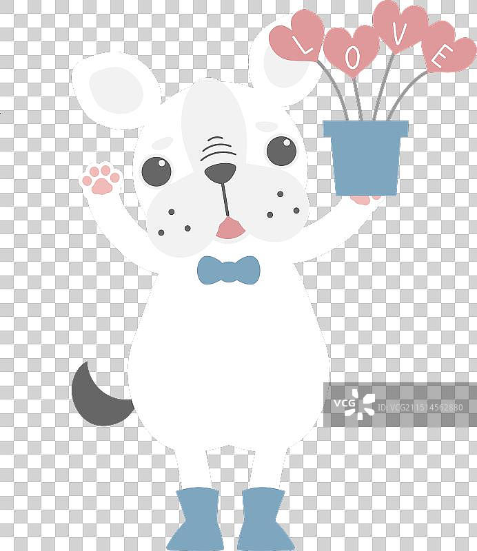 小狗抱着心形植物图片素材