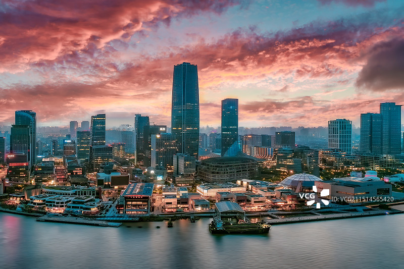 蓝调时刻航拍西岸传媒港图片素材