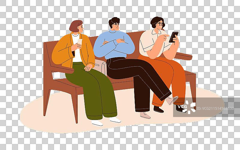 人们坐在长椅上排队等候图片素材