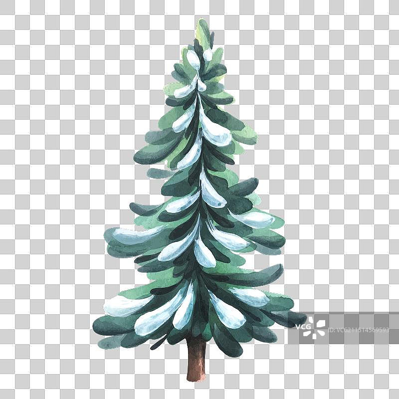 水彩雪景绿色圣诞树图片素材