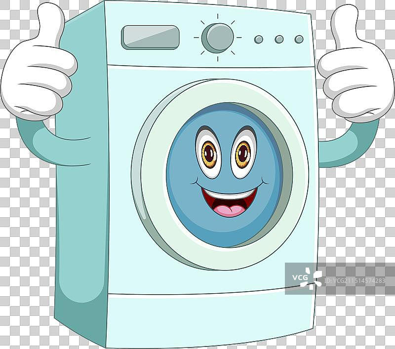 洗衣机吉祥物竖起大拇指卡通形象图片素材