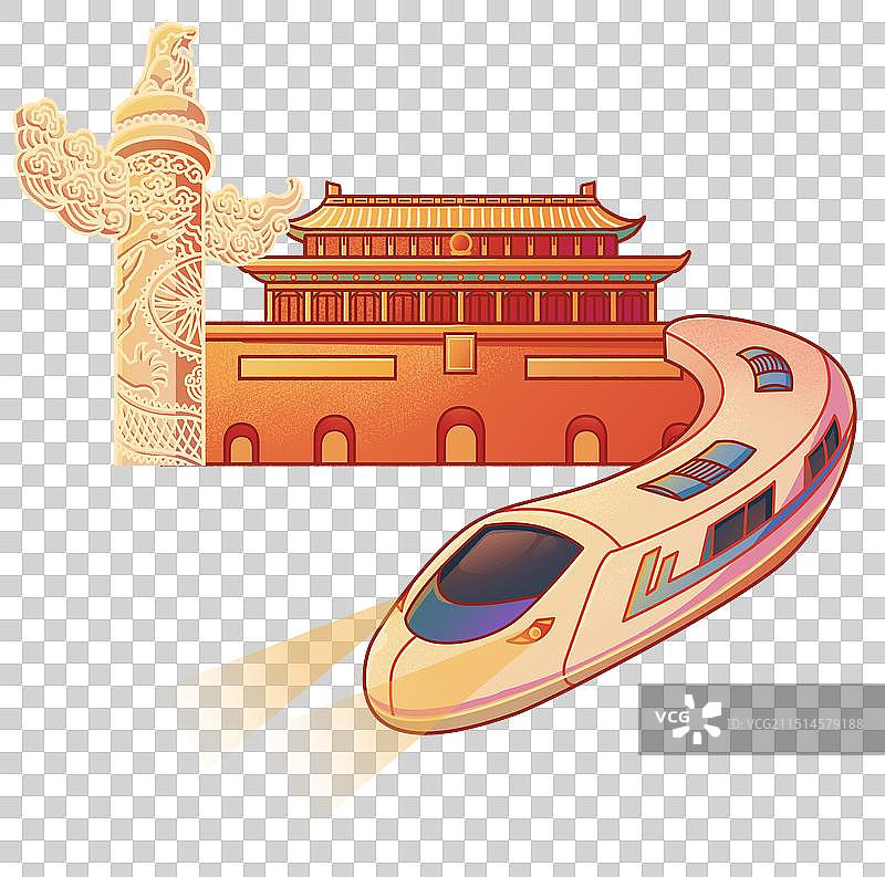 天安门动车华表中国风国潮风插画图片素材