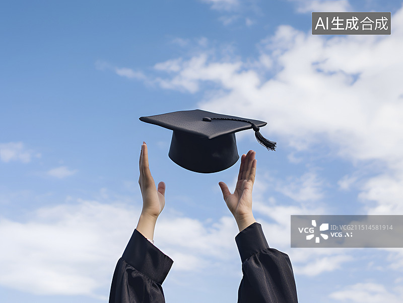 【AI数字艺术】手托着毕业礼帽灯特写镜头图片素材