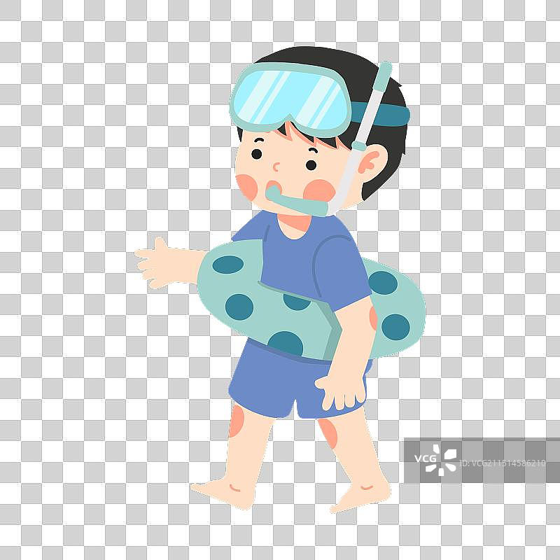 戴着游泳圈浮潜的小男孩图片素材