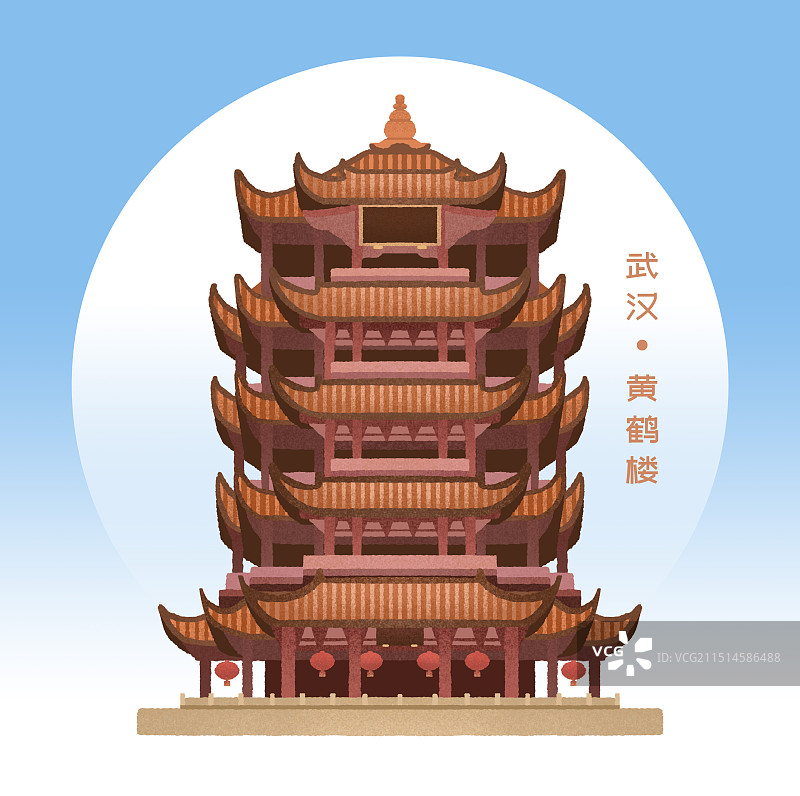 黄鹤楼古代标志性建筑插画元素图片素材