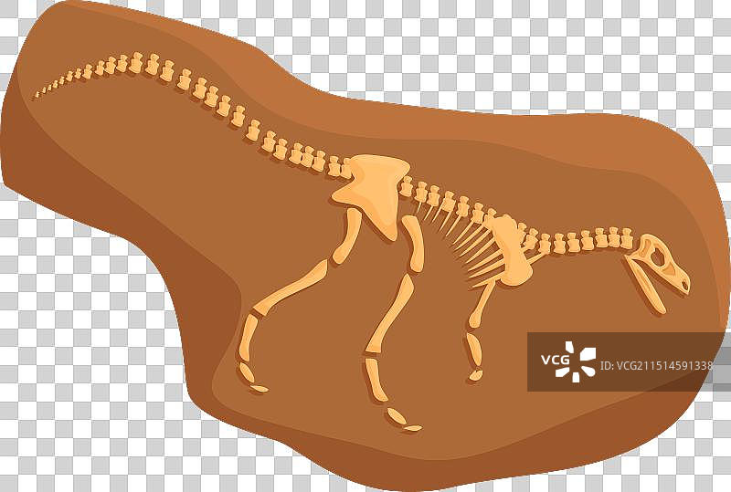 卡通泥土层中的大型恐龙化石图标图片素材