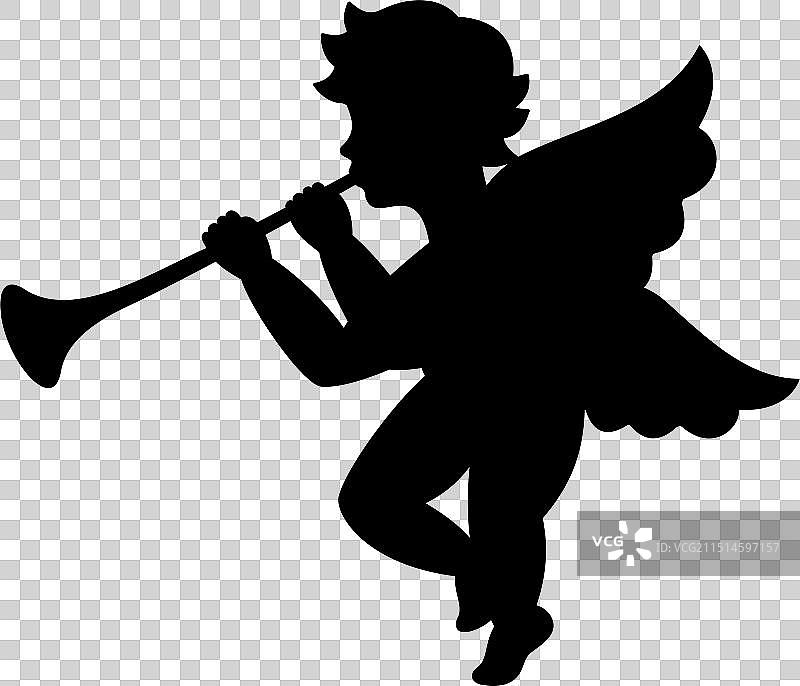 吹小号的天使报喜剪影图片素材