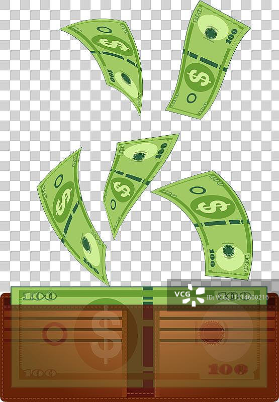 大量钞票落入钱包图片素材