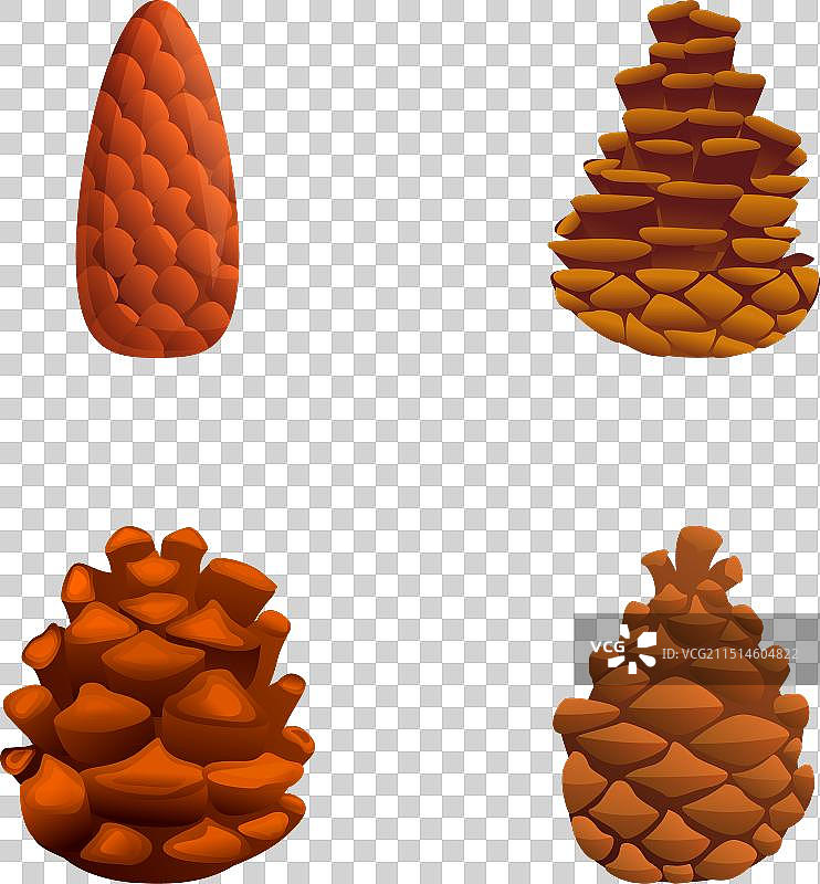 卡通风格的各种冷杉球果图标图片素材