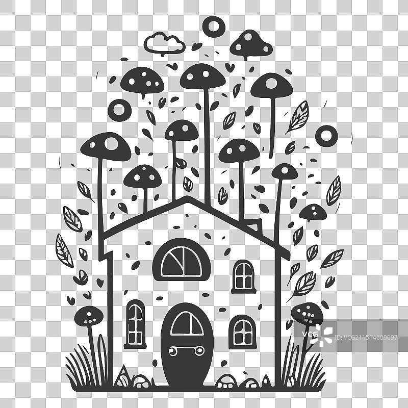 灰色涂鸦蘑菇屋图片素材