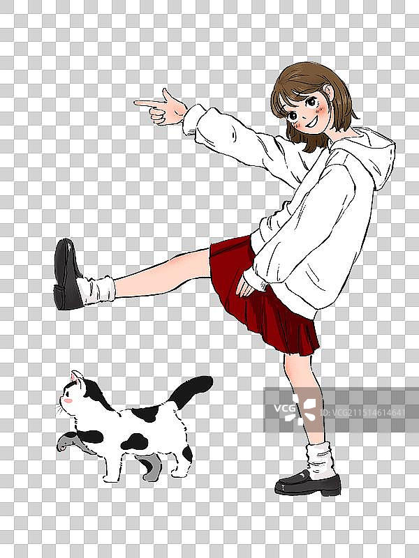 白色卫衣女孩和牛奶猫图片素材