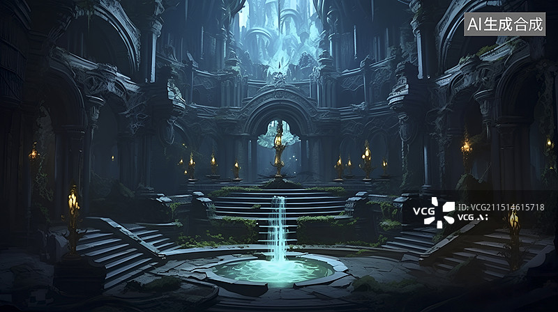 【AI数字艺术】电子游戏场景设计:地下城堡图片素材