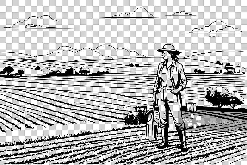 戴草帽的男子站在田野里图片素材