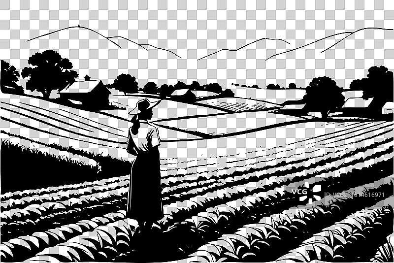 女人走在农田里图片素材