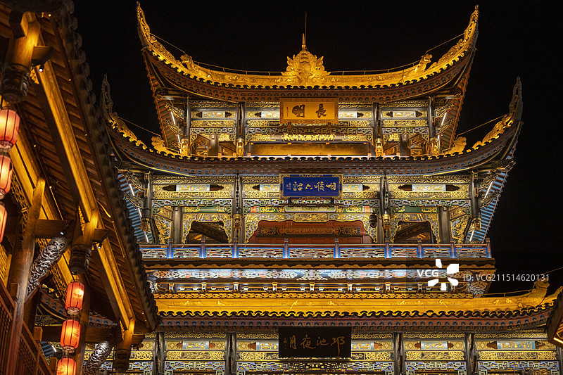 四川西昌建昌古城夜景城楼图片素材