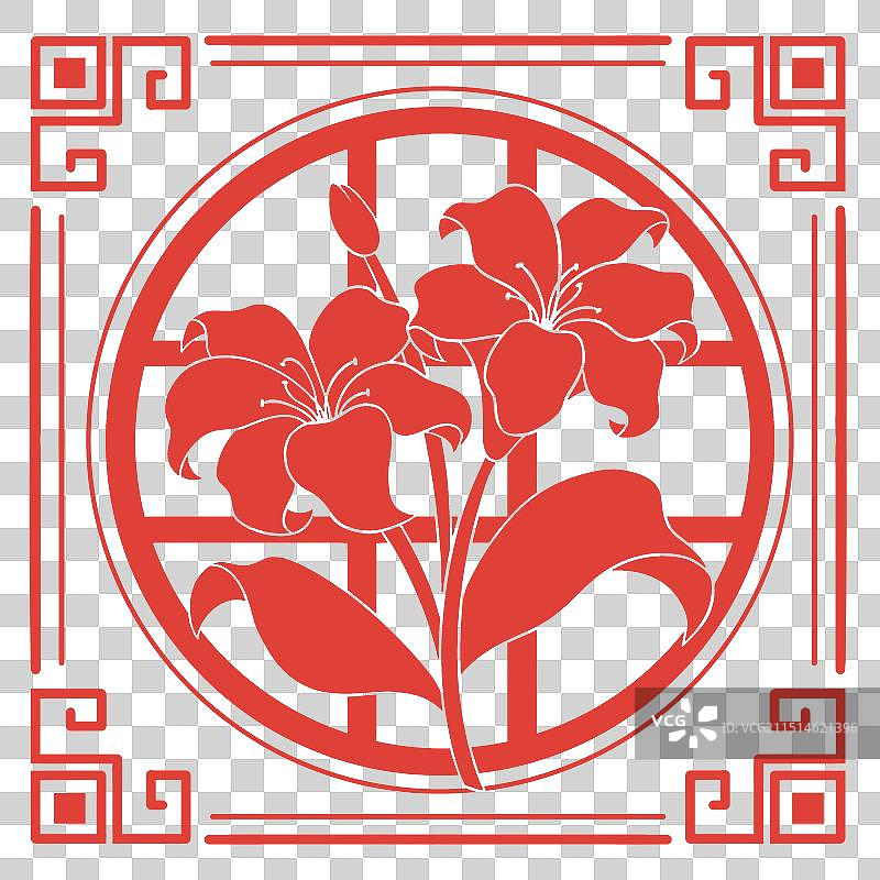 十二花令七月玉簪花窗花剪影插画图片素材