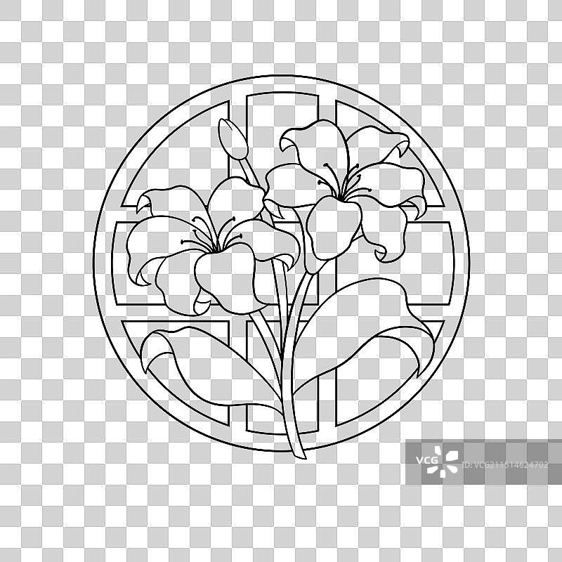 十二花令七月玉簪花窗花剪影线稿插画图片素材