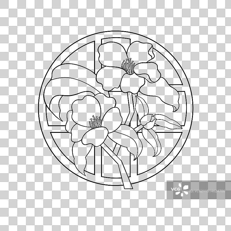 十二花令十一月山茶花窗花剪影线稿插画图片素材