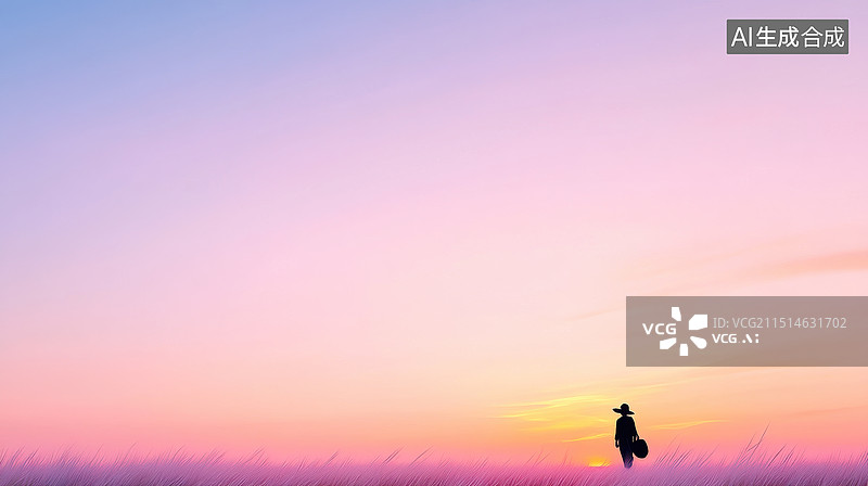 【AI数字艺术】孤独行者夕阳下的漫步图片素材