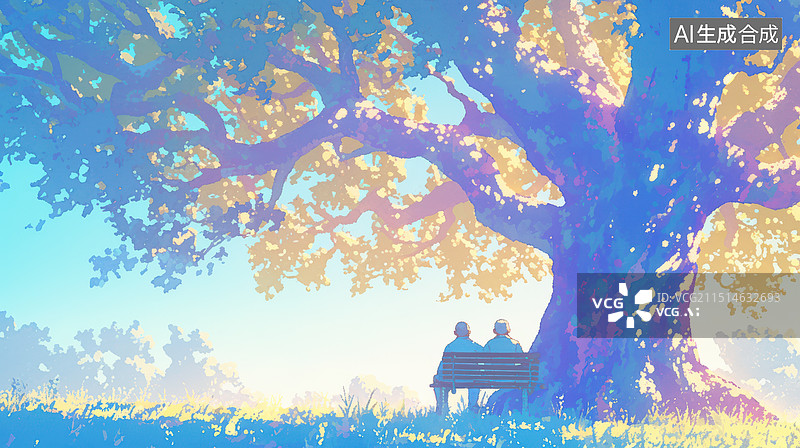 【AI数字艺术】清晨阳光中的树下时光图片素材