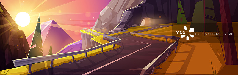 日落时分山中悬崖上的空旷道路图片素材