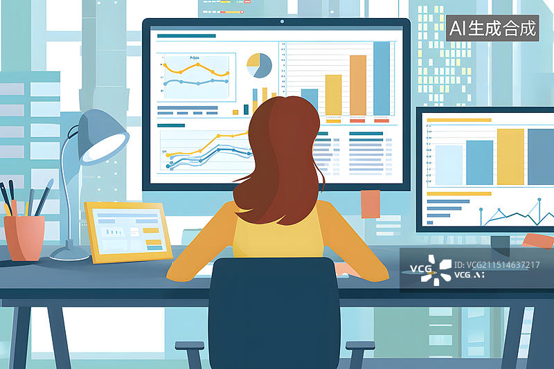 【AI数字艺术】女性分析电脑数据图表图片素材