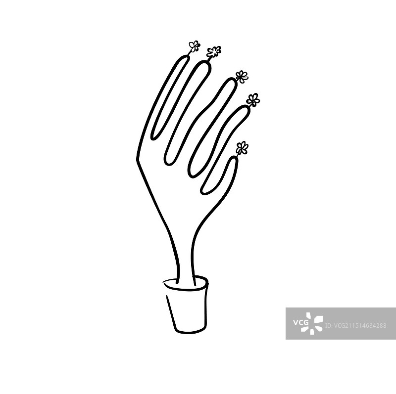 超现实物体 - 花盆线条艺术中的手图片素材