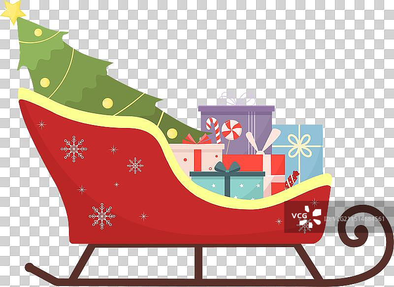 装有圣诞树和礼物的红色雪橇图片素材