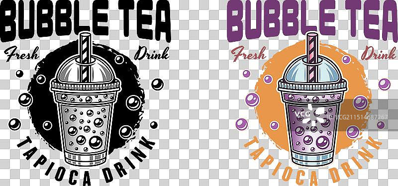 两种风格的奶茶杯标志（黑色）图片素材