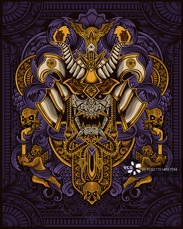 具有复古雕刻风格的武士头像图片素材