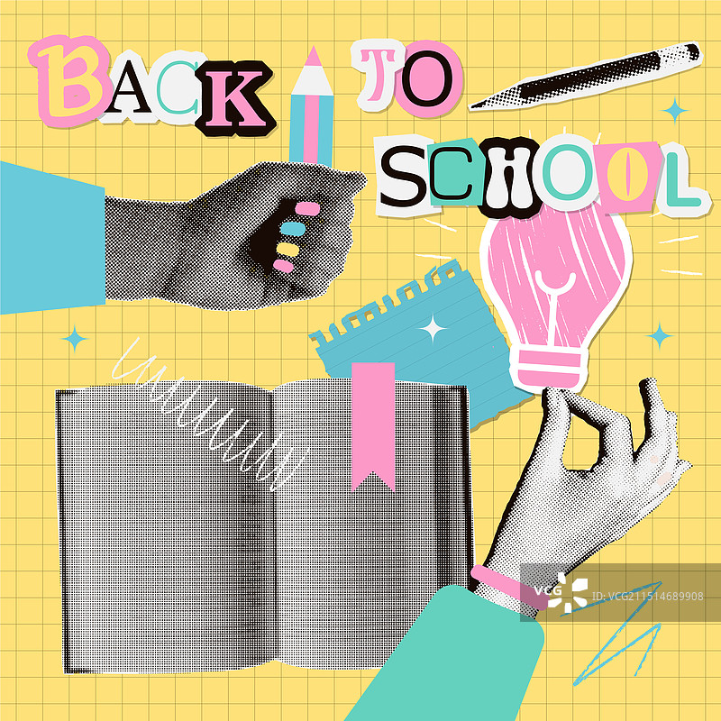 返校季撕纸贴纸套装图片素材