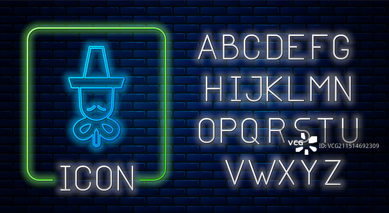 发光的霓虹灯传统韩国帽子图标图片素材